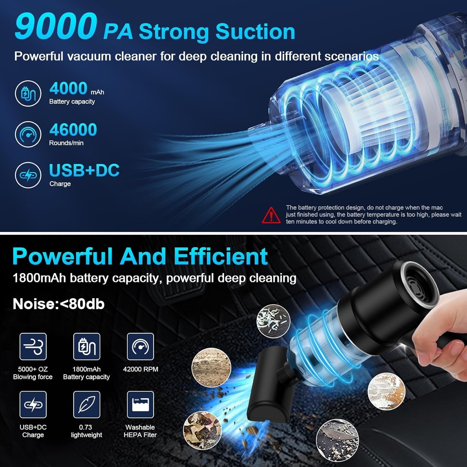 3 In 1 Portable Car Vacuum Cleaner